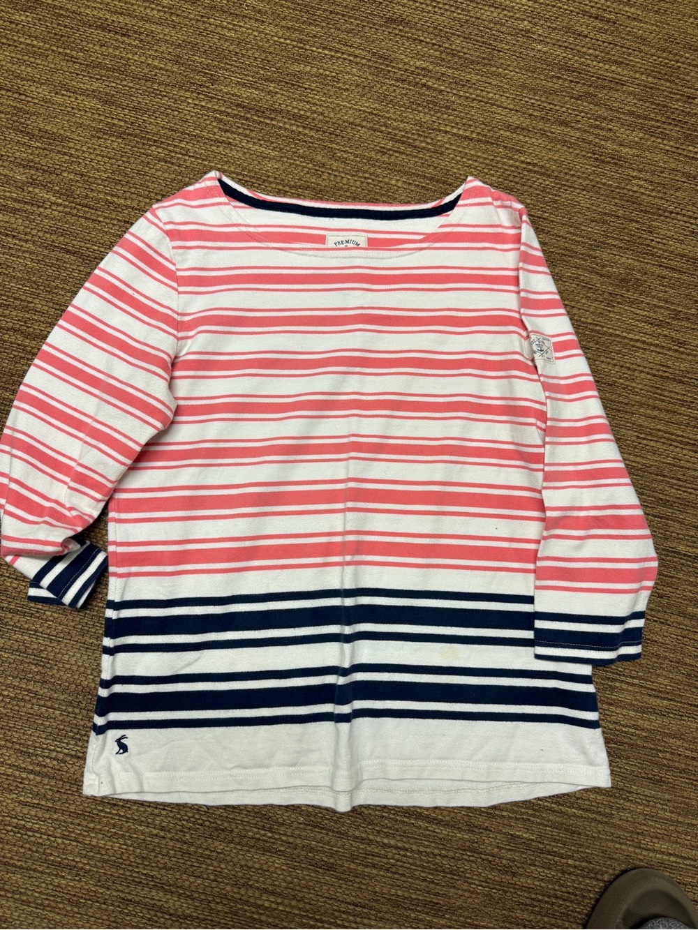 Joules Pink, White & Navy Striped Boatneck Long Sleeve Tee